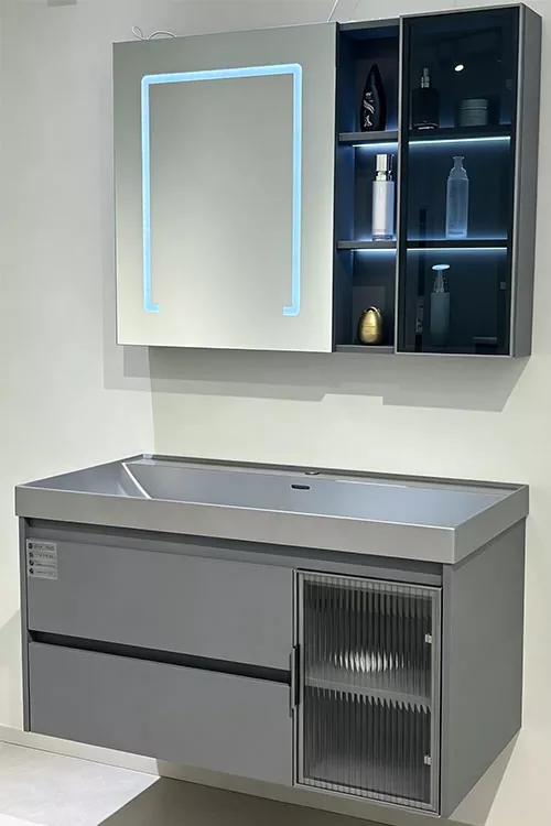 Wall-mounted multi-layer solid wood bathroom vanity