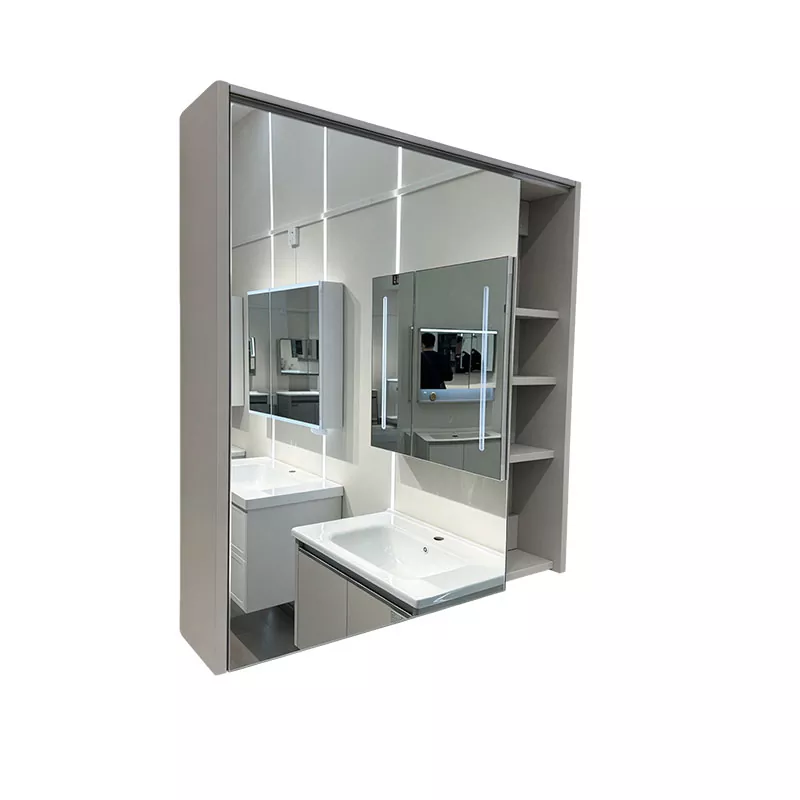 Mueble con espejo de baño montado en la pared